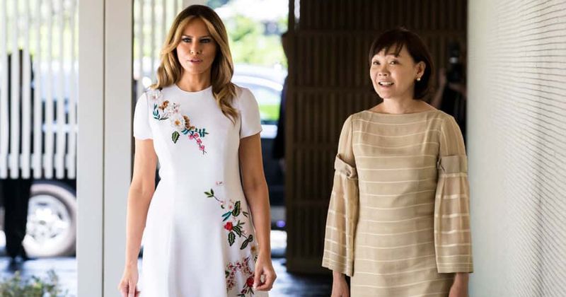 Melania Trump stuns in a $4,290 white Carolina Herrera midi dress as she takes in Japanese culture with Akie Abe