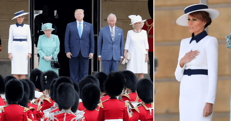 Melania Trump channels Princess Diana and Audrey Hepburn in stunning white two-piece suit as she meets the Queen