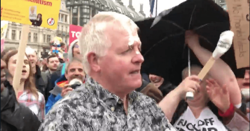 Donald Trump supporter hit with milkshake amid shouts of 'Nazi scum' during angry protests in London