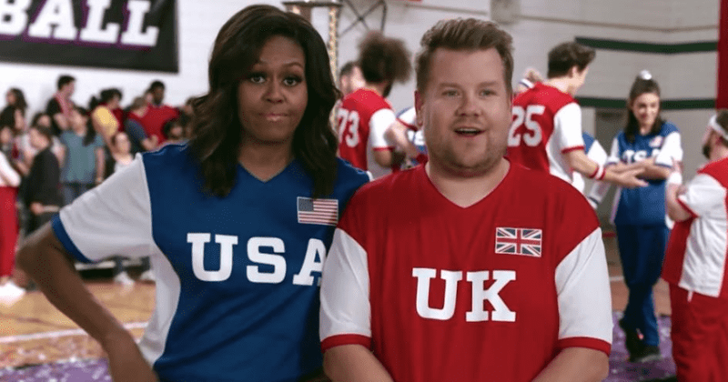 Michelle Obama leads Team USA to dodgeball win against James Corden's Team UK
