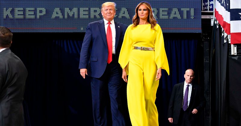Melania puts her best foot forward in striking yellow jumpsuit as Donald Trump kicks off re-election campaign at Orlando