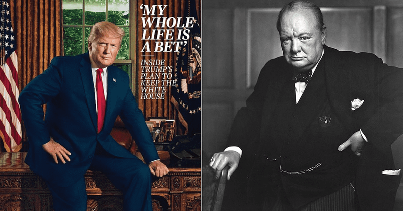 Trump strikes confident Churchillian pose atop Resolute Desk for magazine cover: 'My whole life is a bet'