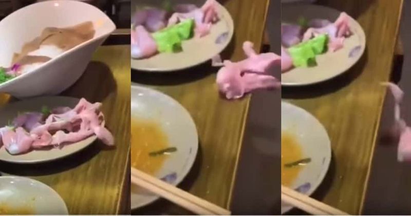 Raw chicken breast crawls off table in bizarre viral video as restaurant-goer screams in horror