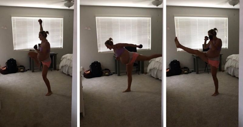 Supermum performs kickboxing just two days before giving birth