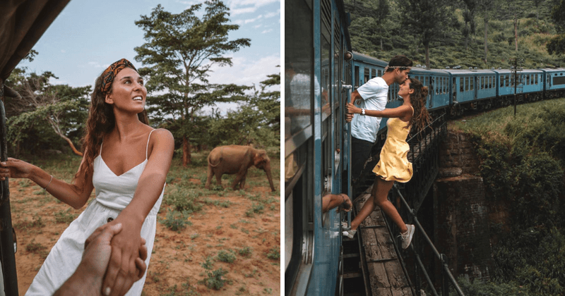 Blogging couple post 'irresponsible' photos showing them dangling out of a moving train while in Sri Lanka