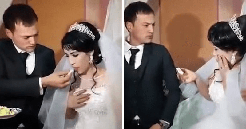 Shocking wedding video footage shows groom slapping bride for teasing him with wedding cake