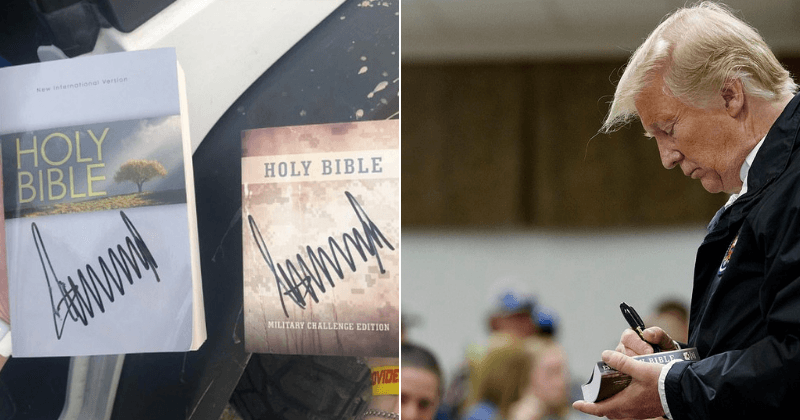 Massive outrage as Trump autographs copies of the Bible for Alabama tornado victims