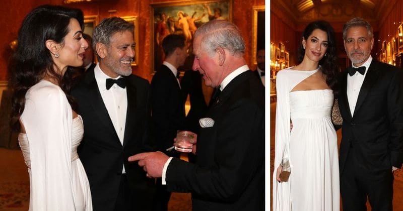 Amal Clooney stuns in gorgeous caped white gown for dinner with Prince Charles