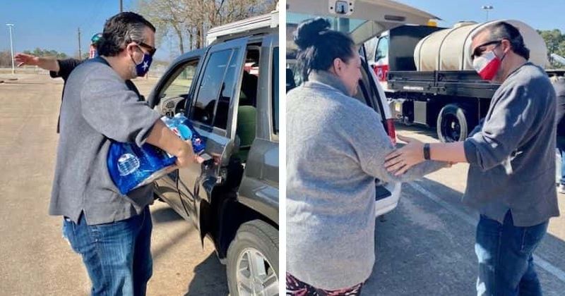 Ted Cruz hands out water in damage control photo-op, slammed for 'skipping quarantine' after Cancun fiasco