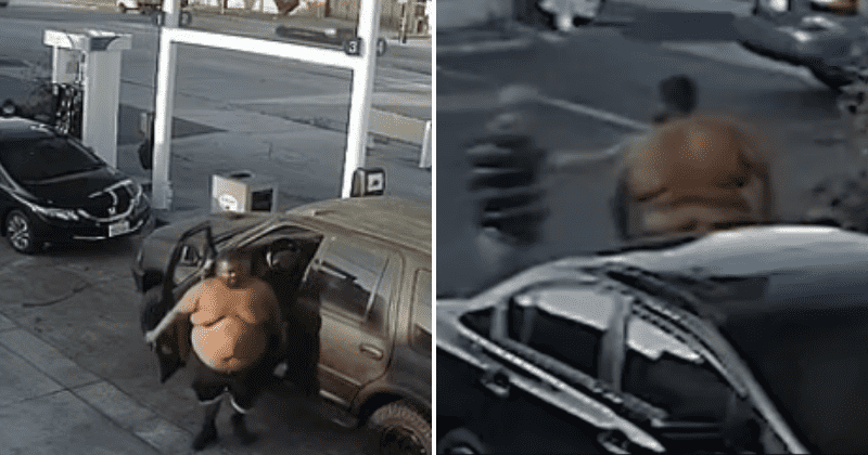 Shirtless 300-pound man brutally beats up young mother at LA County gas station