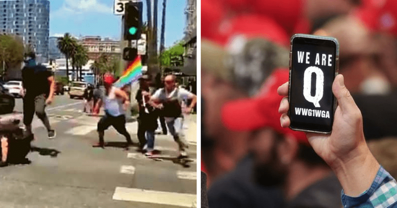 QAnon followers chant 'save our children' as Wi Spa protest over trans customer turns violent