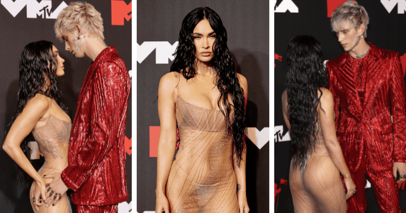 Megan Fox flaunts butt in sheer dress paired with sparkly thong at VMAs