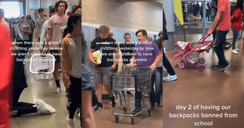 Idaho students bring shopping carts after school district bans bags over gun violence