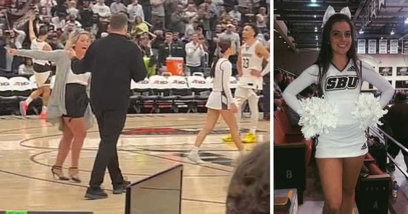 St Bonaventure Cheerleader storms out of NCAA basketball game after abuse by rival player