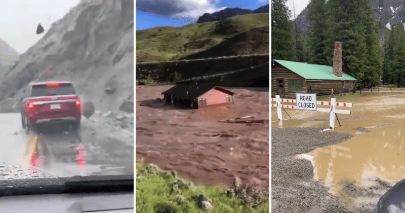 Dramatic video footage of Yellowstone flooding shows homes COLLAPSING as campers escape deadly deluge
