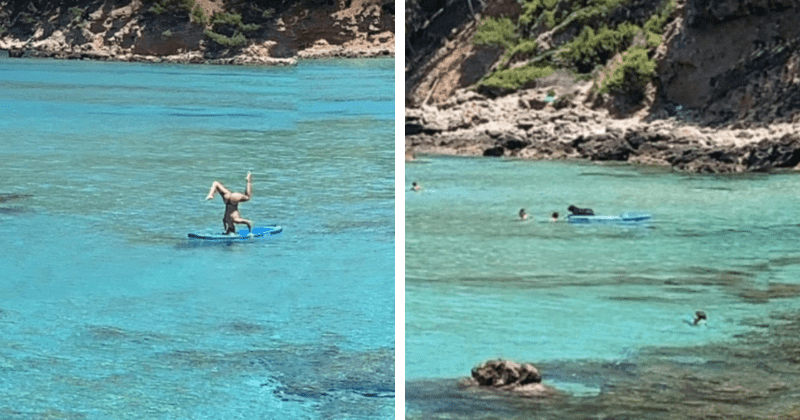NEARLY NUDE woman does headstand on paddleboard in bizarre Google Street View image