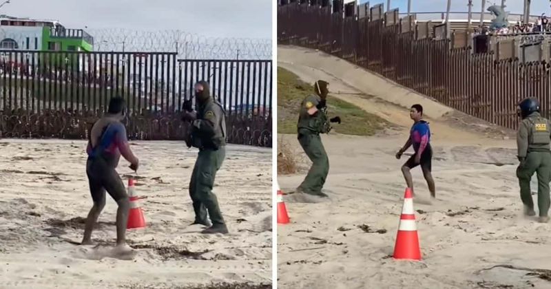 Viral video shows two illegal Mexican migrants ATTACKING Border Patrol agents after crossing into California
