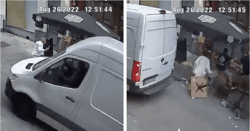 Horrifying video shows van driving into cafe at high speed injuring 6 people