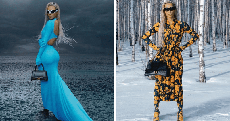 Kim Kardashian CAN walk on water! Star flaunts her curves in skintight blue Balenciaga swimsuit gown