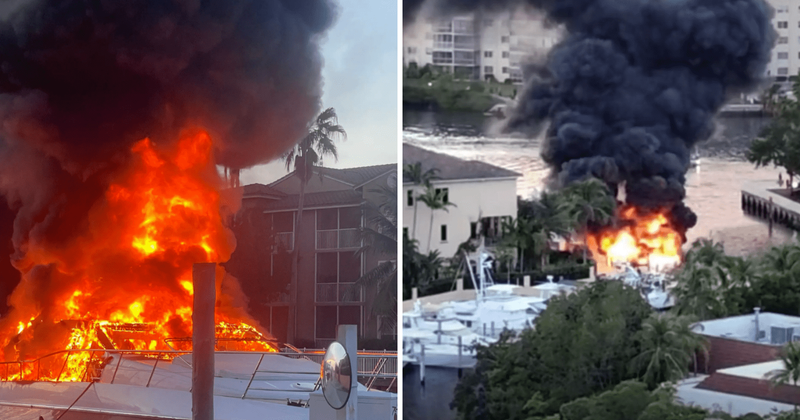 Florida man airlifted with severe burns as MASSIVE fire destroys 75-foot yacht