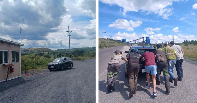 'Real heroes': West Virginia coal miners HAILED for towing stranded tourist's electric car after it ran out of charge