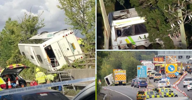 Coach driver dies in freeway crash as vehicle rams into median after he suffered 'medical episode' at the wheel