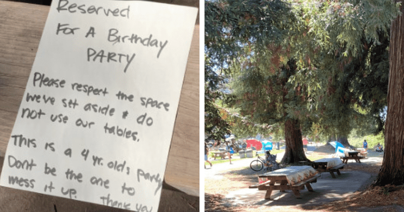'Super entitled': Redditors fume over note left on a public bench 'reserved' for four-year-old's birthday party