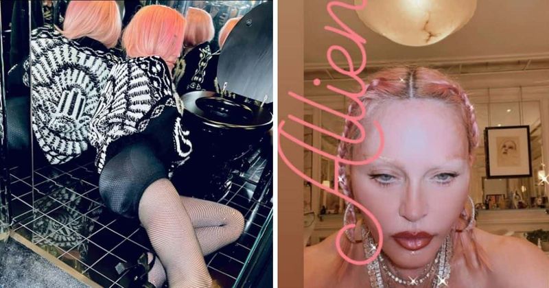 Madonna flaunts bleached eyebrows and braided bright pink tresses in new 'Alien' look