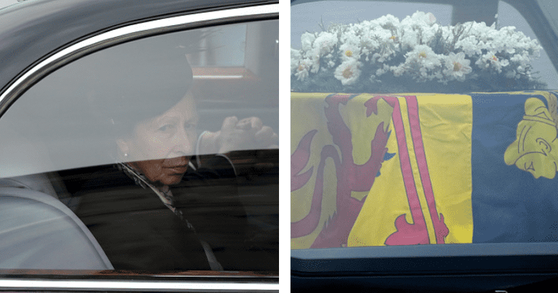 THE LONG GOODBYE: Princess Anne looks solemn as she travels with Queen's body from Balmoral to Edinburgh