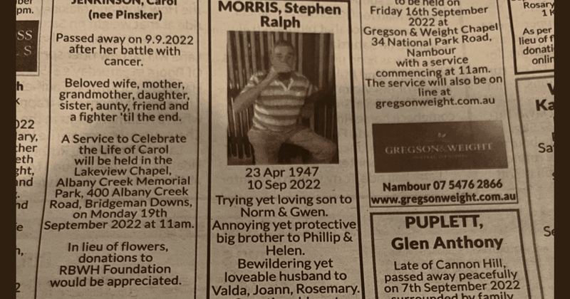 Hilarious obituary honors 'annoying, trying' yet 'loveable' man with three wives