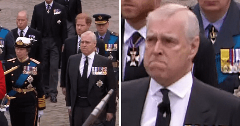 Grief-stricken Prince Andrew fights back tears as he walks behind Queen's coffin during funeral procession