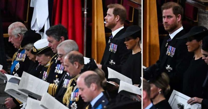 CORNERED? Prince Harry looked 'traumatized' after being seated in a corner of the second row at Queen's funeral