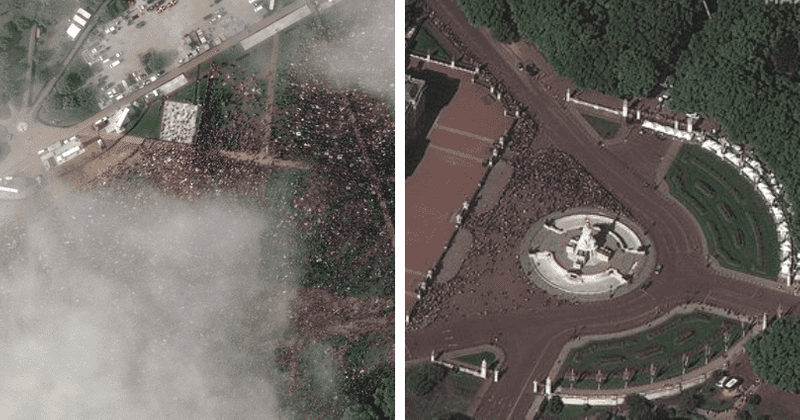 Stunning satellite images show sea of mourners line up along London's streets for Queen’s funeral procession