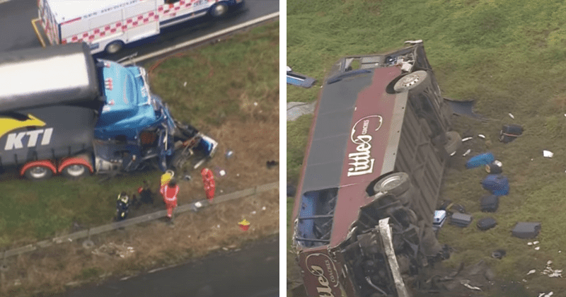 27 schoolgirls and 5 staff members hospitalized after bus collides with truck and tumbles down slope
