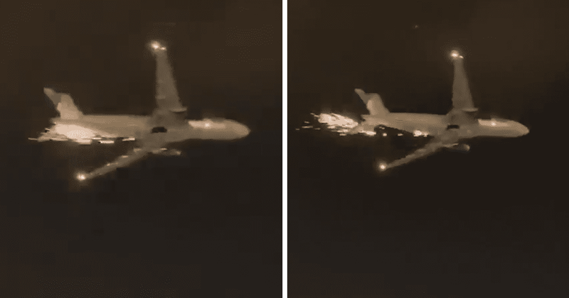 Video captures hair-raising moment sparks fly and debris falls from United Boeing 777 just moments after take-off