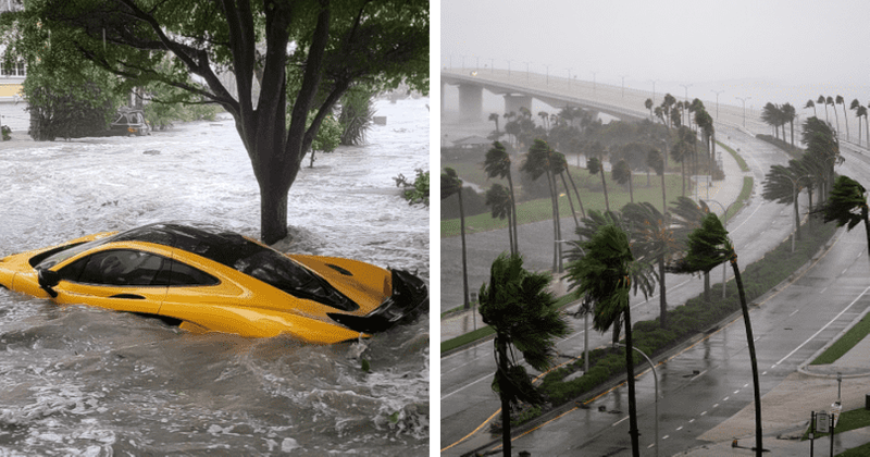 Hurricane Ian sweeps NEW $1M McLaren out of the owner's garage into the streets