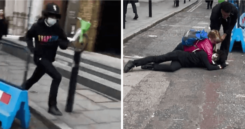 FIGHTING BACK! Video shows suspected thief brutally tackled by man before woman puts him in chokehold