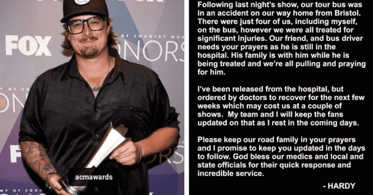 Country musician Hardy, 32, suffers ‘significant injuries’ after tour bus overturned in Tennessee