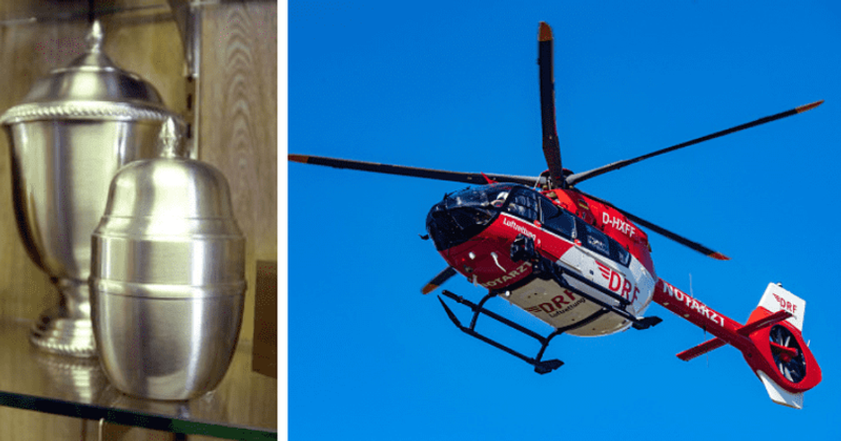 Man scatters his mom's ashes 3,000 miles around UK from helicopter as he 'wants her to see new places'