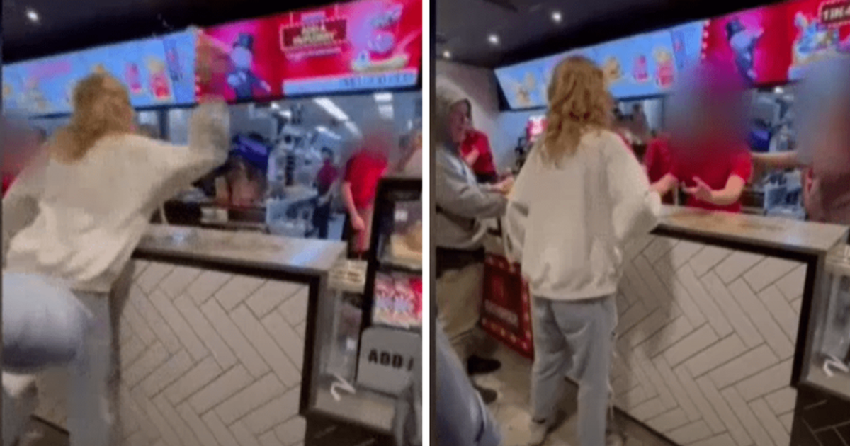 Rude woman filmed throwing food and spitting at McDonald's staff in bizarre meltdown after argument