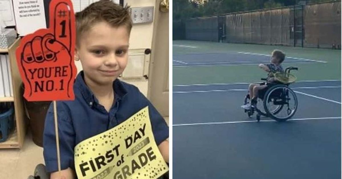RETURN OF A HERO: Cooper Roberts who was paralyzed in Highland Park massacre wheels himself to school
