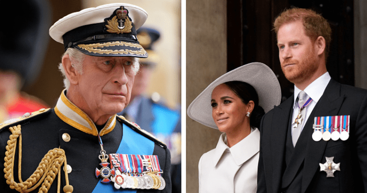 Ode to happier times? Harry and Meghan’s wedding portrait spotted in King Charles’ office