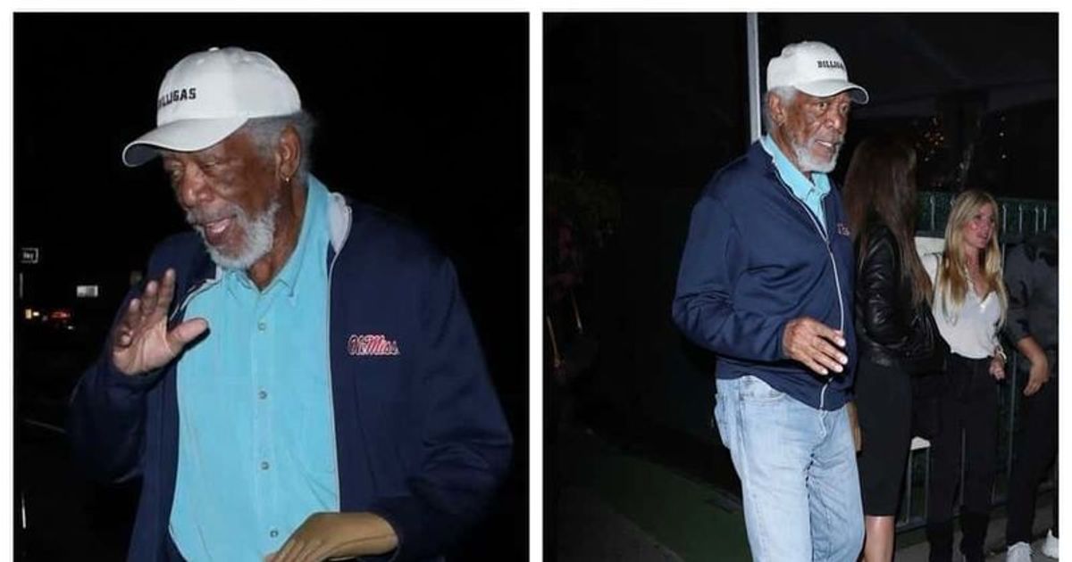 Morgan Freeman proves 'god' can pull off blue as star is spotted after dinner at Santa Monica restaurant