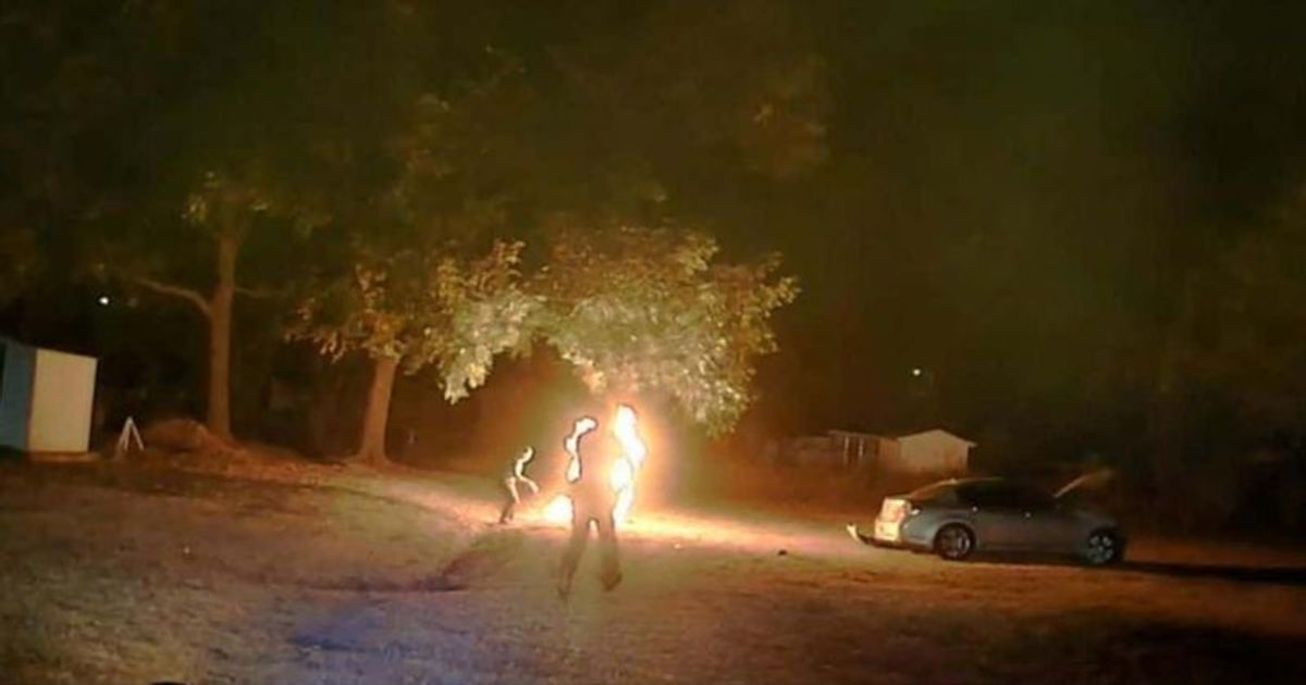 Shocking video shows biker’s backpack bursting into flames after being tased by cop following high-speed chase