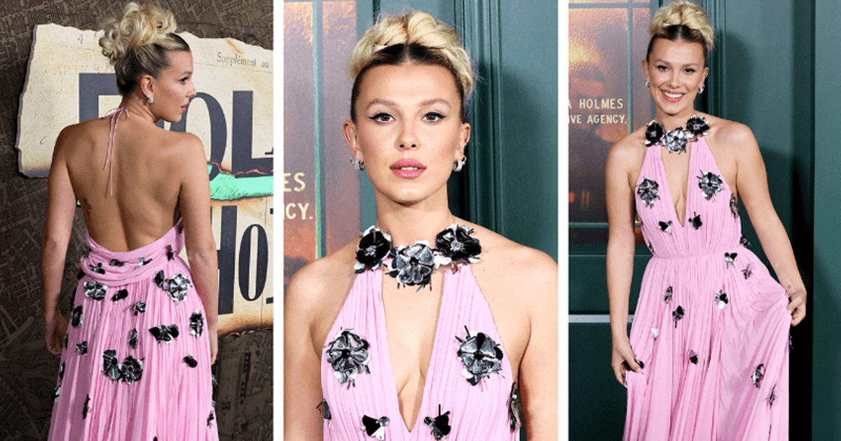 Millie Bobby Brown wows in plunging backless gown as she poses with Jake Bongiovi at 'Enola Holmes 2' premiere