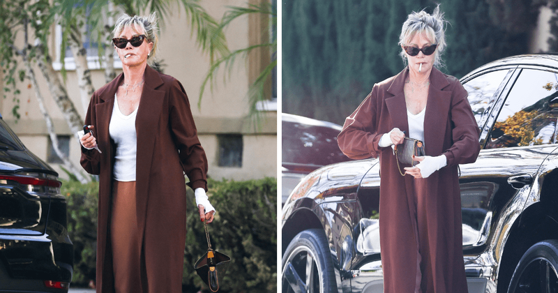 SMOKIN'! Melanie Griffith looks stunning in overcoat as she heads to Beverly Hills hair salon