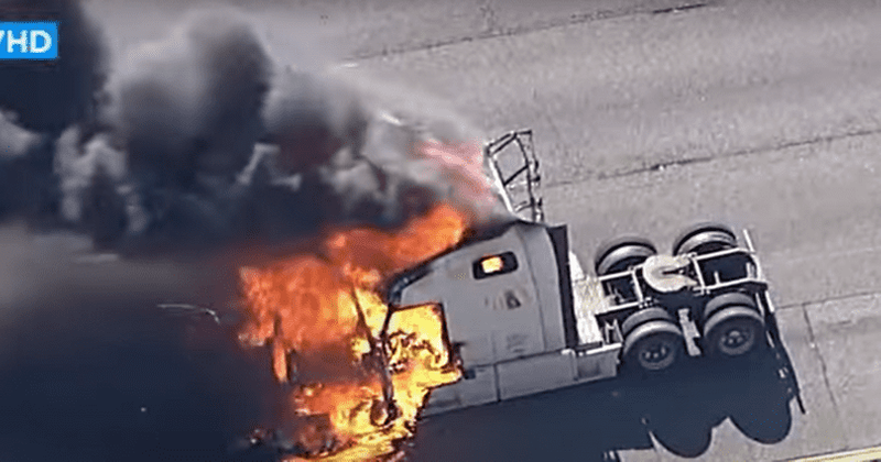 BIG RIG BURNOUT: Stolen truck erupts in fireball after leading cops on chase
