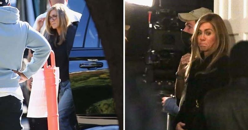 Jennifer Aniston is a picture of busy elegance as she shoots for Season 3 of 'The Morning Show' in LA