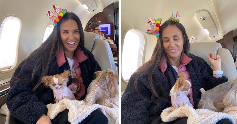 IN HIGH SPIRITS: Demi Moore celebrates her 60th birthday mid-air on private jet with family and friends
