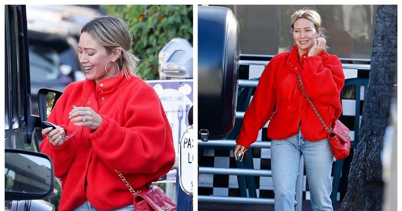 Hilary Duff looks radiant in bright red jacket, week after tragic death of Aaron Carter